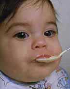 Fotografía de un bebé al que se le da de comer con una cuchara